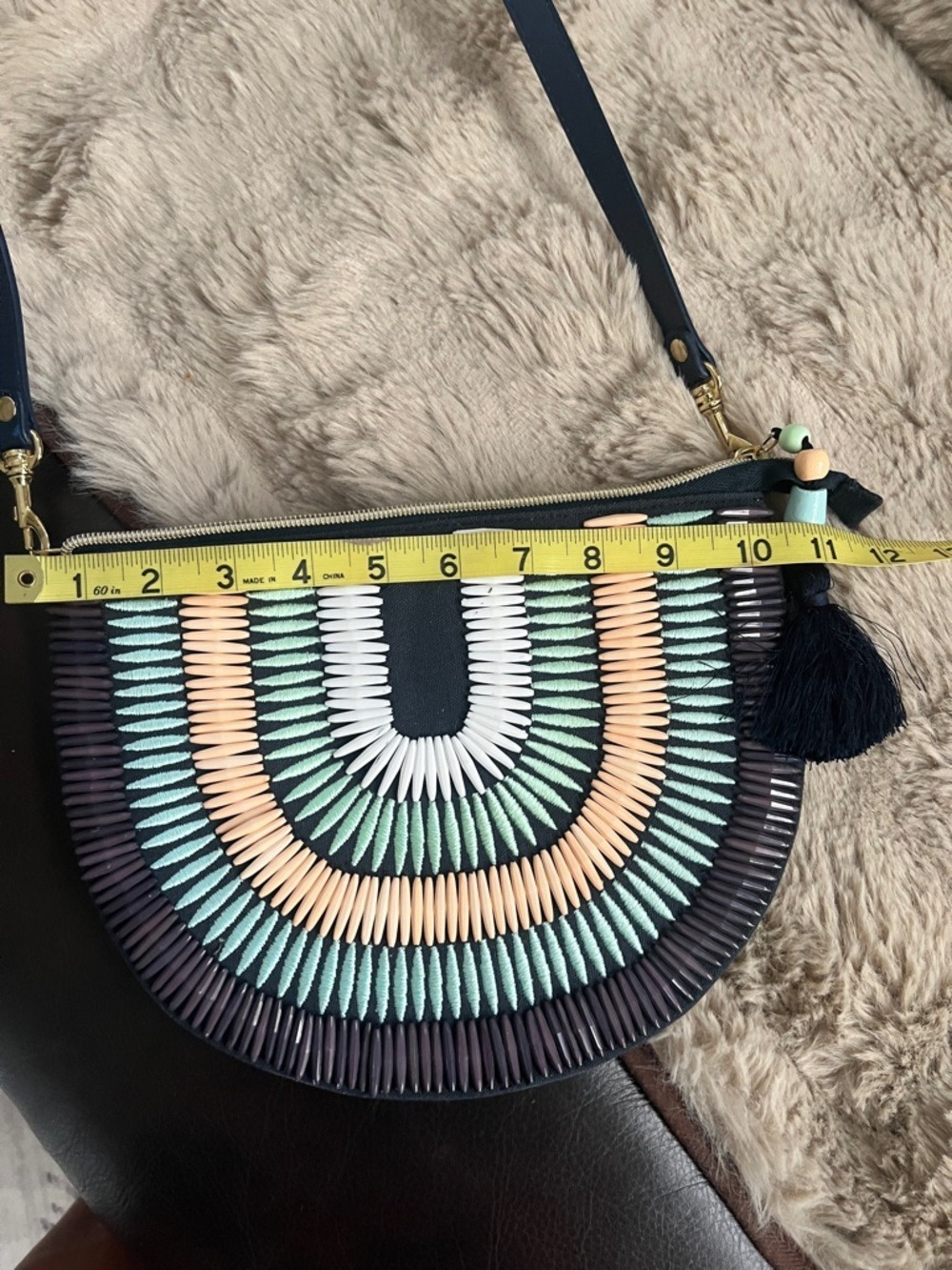 Stella & Dot Black Crossbody with Mint & Peach Beadwork - Picture 8 of 9